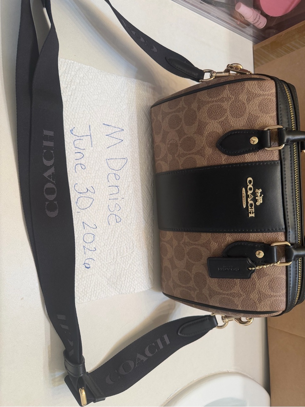 Coach Brown Signature Rowan with Black Center Stripe - Picture 4 of 6